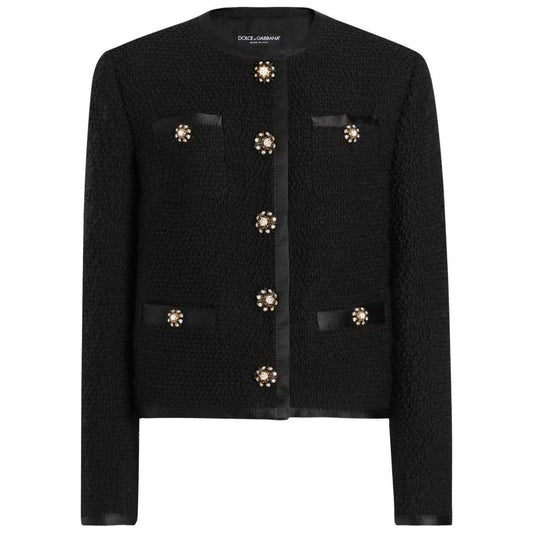 Dolce & Gabbana short single breasted curly tweed jacket with jewel buttons Jackets Dolce & Gabbana Black