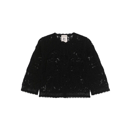 Semicouture black scallop edge Adriana cardigan with button fastening and long sleeves, perfect for casual elegance.