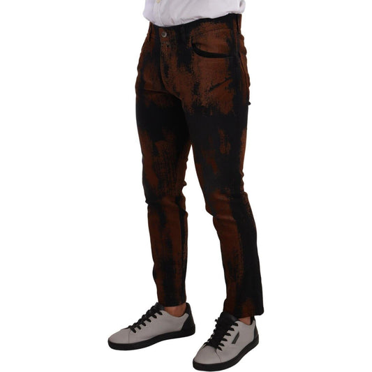 Dolce & Gabbana Chic Black Brown Tie-Dye Slim Fit Jeans Dolce & Gabbana Black