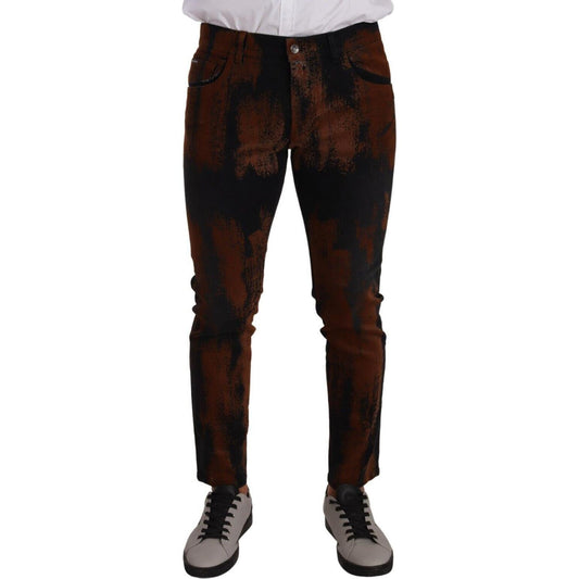 Dolce & Gabbana Chic Black Brown Tie-Dye Slim Fit Jeans Dolce & Gabbana Black