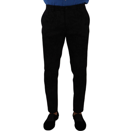 Dolce & Gabbana Elegant Slim Fit Dress Pants in Black Brocade Dolce & Gabbana Black