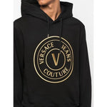 Versace Jeans Chic Black Hooded Sweatshirt 8058987956300