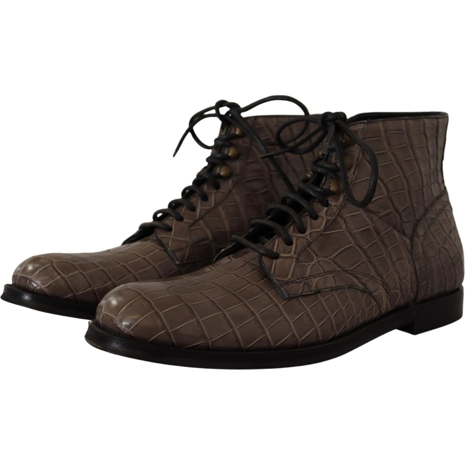 Dolce & Gabbana Gray Crocodile Leather Derby Boots