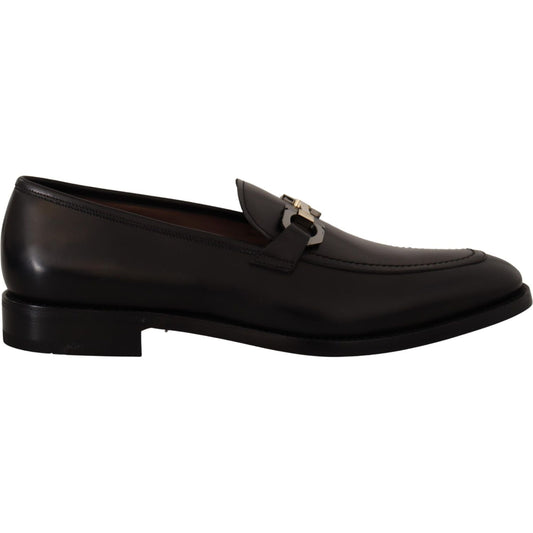 Salvatore Ferragamo Black Calf Leather Moccasin Formal Shoes Dress Shoes