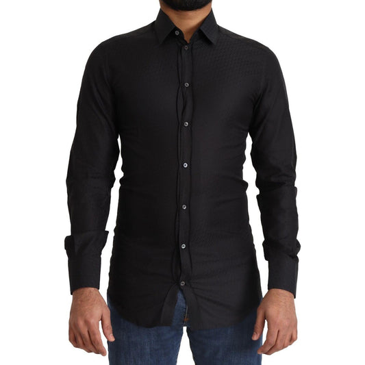 Dolce & Gabbana Elegant Black Cotton Gold Dress Shirt Dolce & Gabbana Black