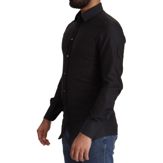 Dolce & Gabbana Elegant Black Cotton Gold Dress Shirt Dolce & Gabbana Black