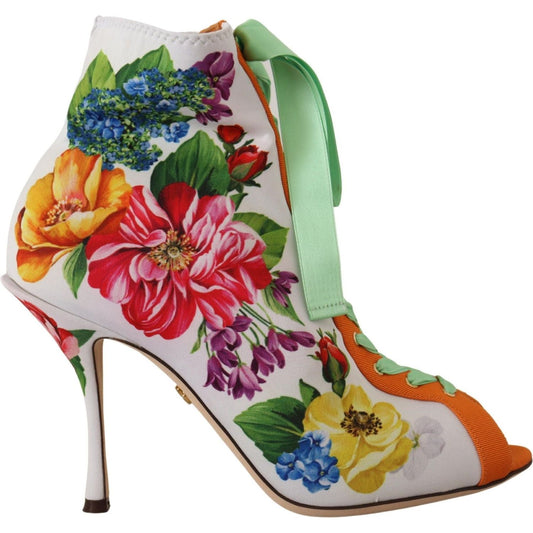 Dolce & Gabbana Floral Open Toe Jersey Heels Dolce & Gabbana Dark Gray