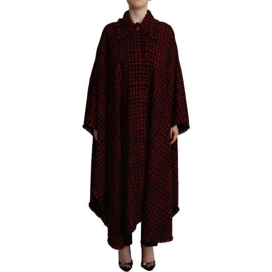 Dolce & Gabbana Elegant Red & Black Long Sleeve Overcoat Jacket Dolce & Gabbana Black