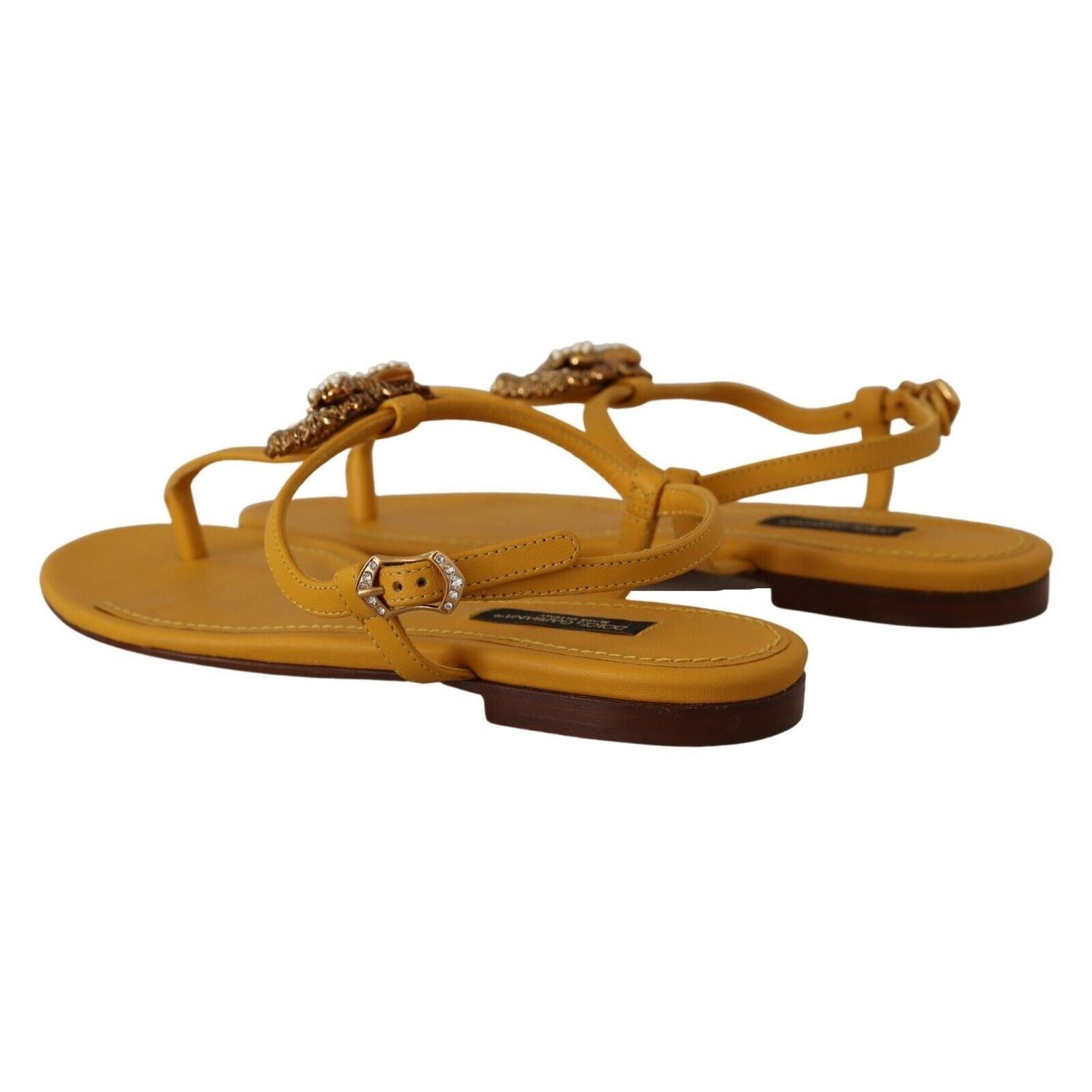 Dolce & Gabbana Mustard Leather Devotion Flats Sandals Shoes