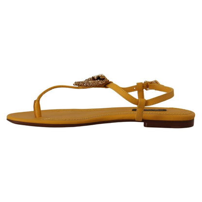 Dolce & Gabbana Mustard Leather Devotion Flats Sandals Shoes