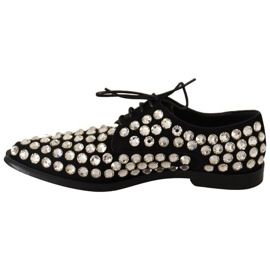 Dolce & Gabbana Elegant Crystal-Embellished Lace-Up Flats Dolce & Gabbana Black