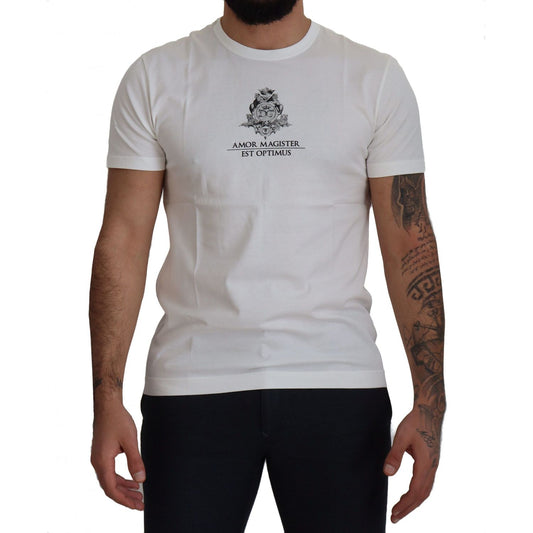 Dolce & Gabbana Chic White Logo Print Cotton Tee Dolce & Gabbana Dark Gray