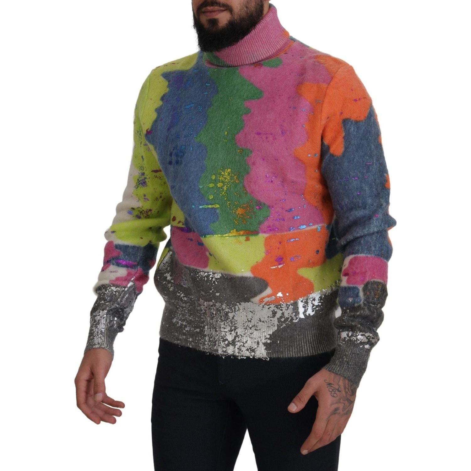 Dolce & Gabbana Multicolor Turtleneck Pullover Mohair Sweater