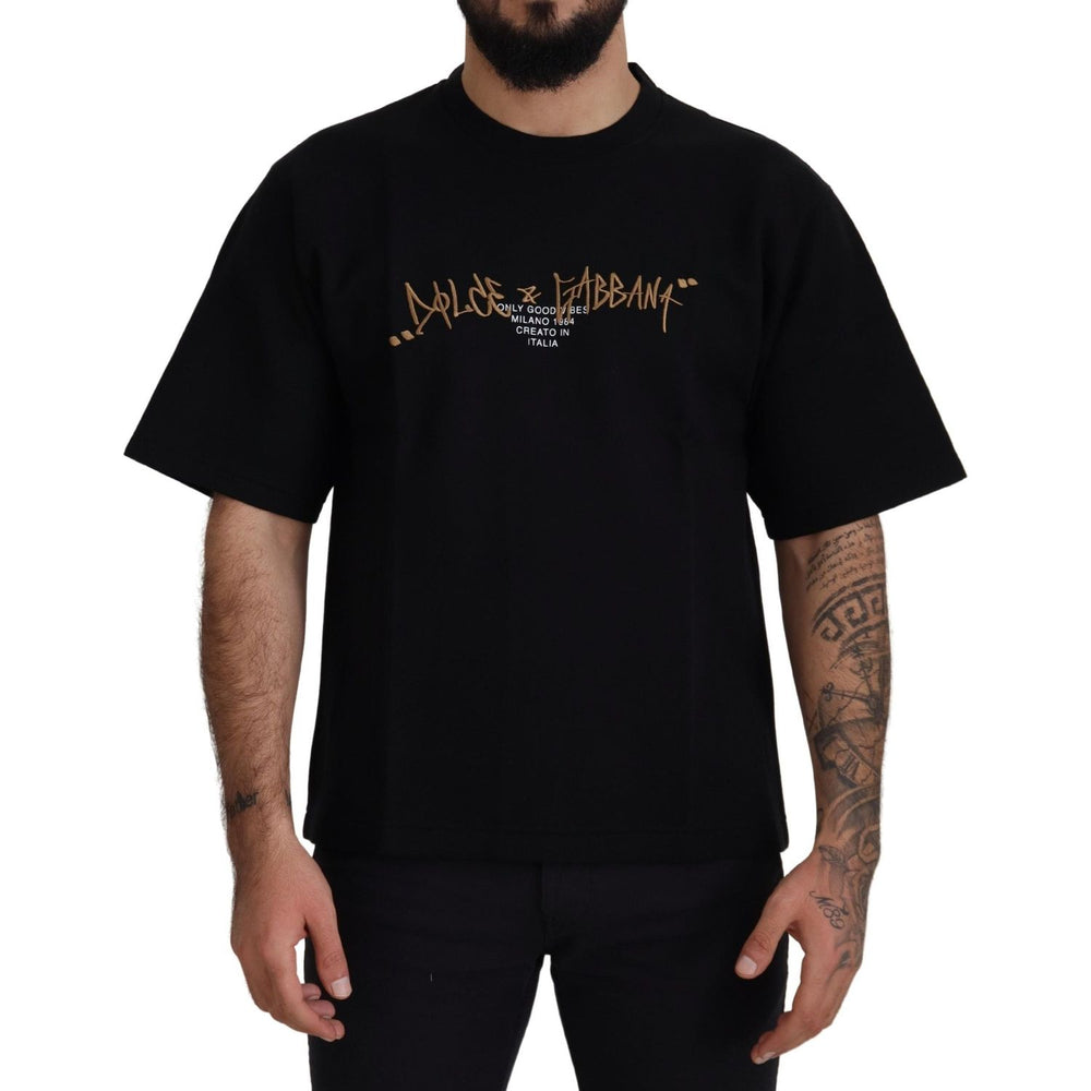 Dolce & Gabbana Black Logo Cotton Crewneck T-shirt TSH83101- 44