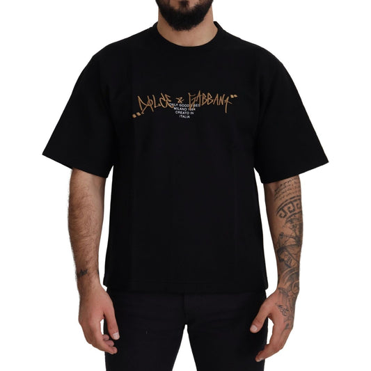 Dolce & Gabbana Elegant Black Cotton Blend Crewneck T-Shirt Dolce & Gabbana Black