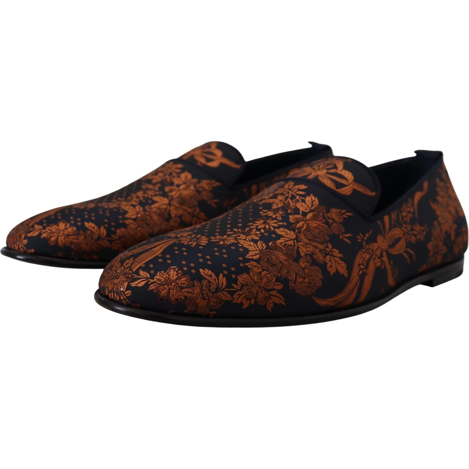 Dolce & Gabbana Blue Rust Floral Slippers Loafers Shoes