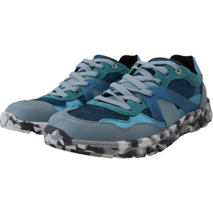 Dolce & Gabbana Blue Gray Leather Sport Low Top Sneakers