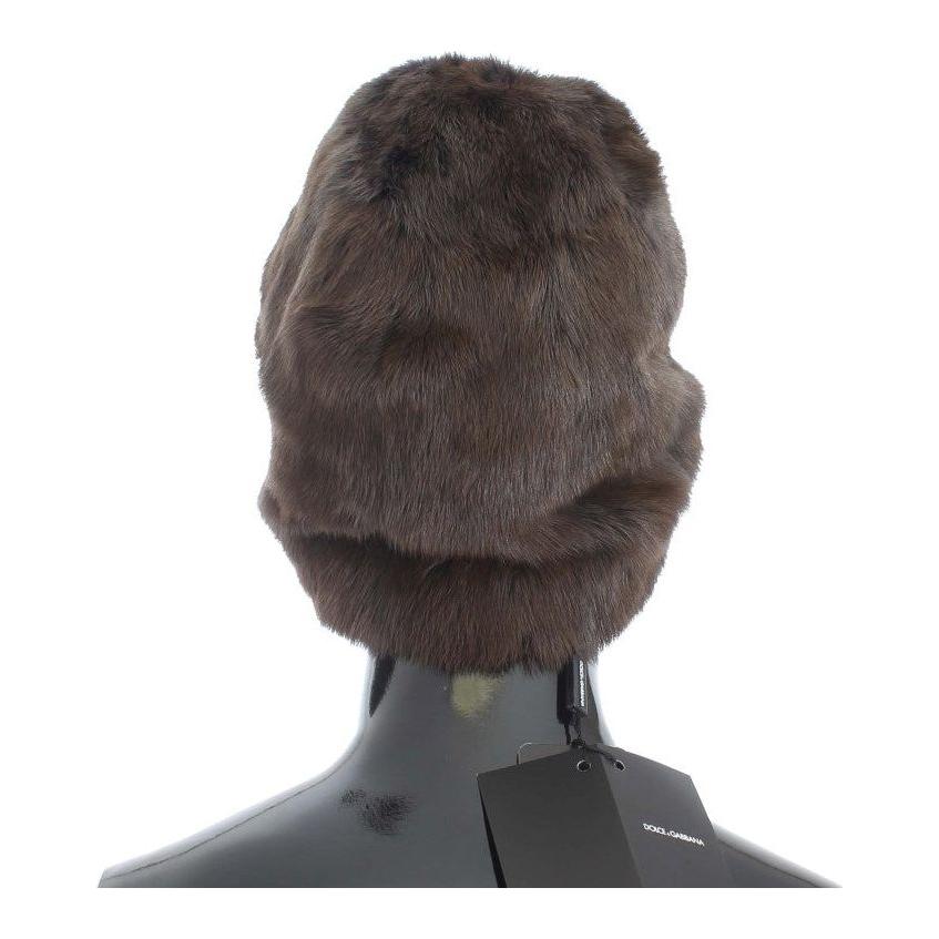 Dolce & Gabbana Brown Weasel Fur Womens Cashmere Hat Beanie