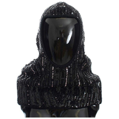 Dolce & Gabbana Black Knitted Sequin Hood Scarf Hat