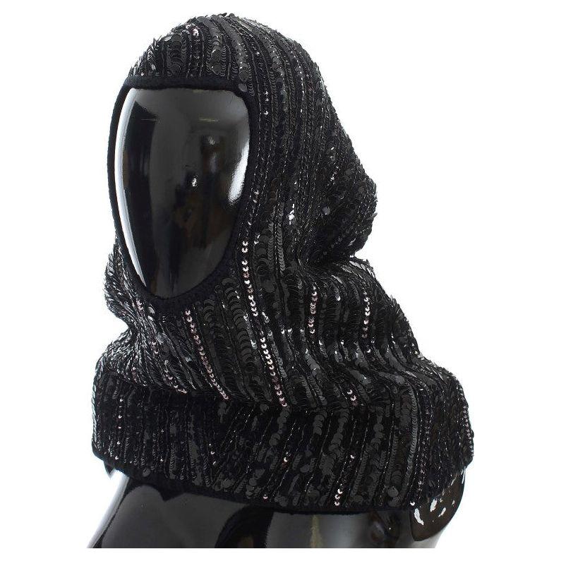 Dolce & Gabbana Black Knitted Sequin Hood Scarf Hat