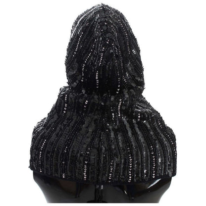 Dolce & Gabbana Black Knitted Sequin Hood Scarf Hat