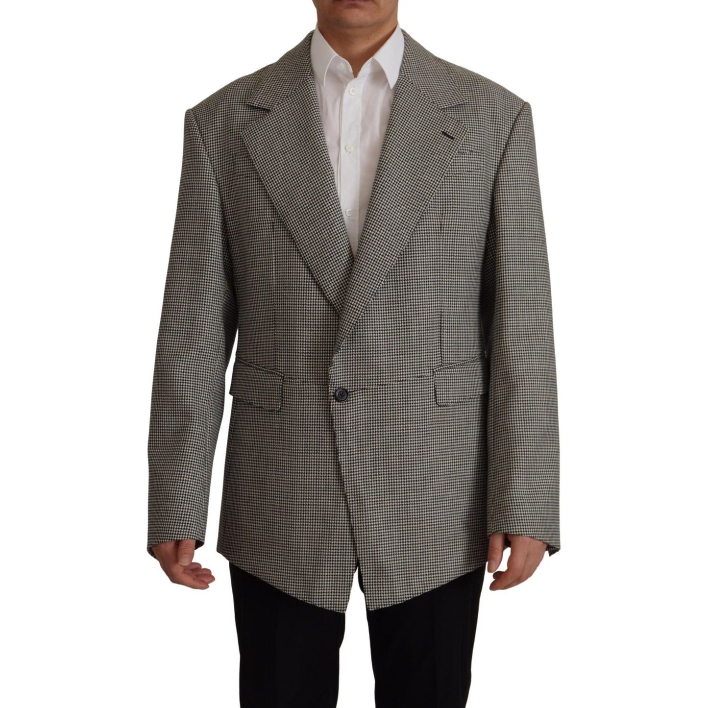 Dolce & Gabbana Gray Checkered Single Breasted Jacket Blazer