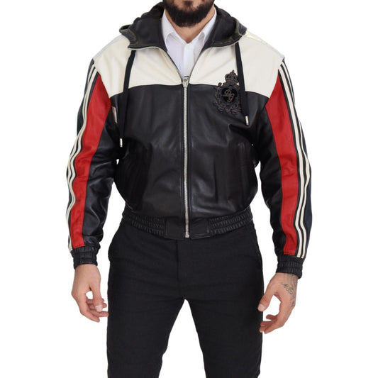 Dolce & Gabbana Elite Black Leather Hooded Bomber Jacket Dolce & Gabbana Tan