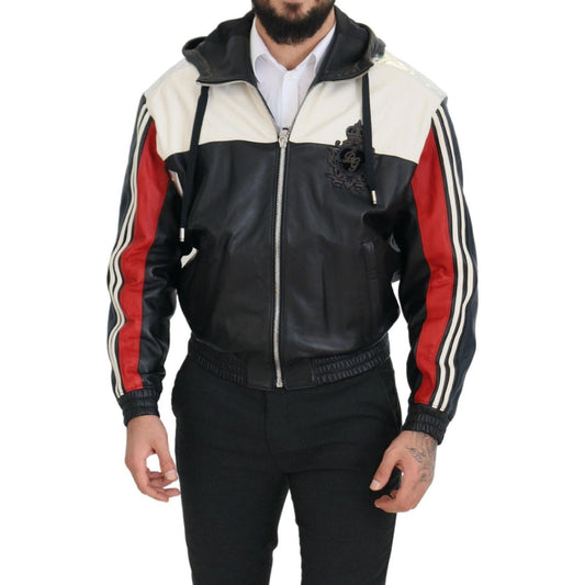 Dolce & Gabbana Elite Black Leather Hooded Bomber Jacket Dolce & Gabbana Tan