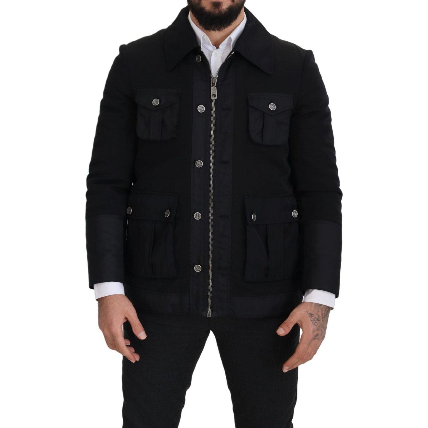 Dolce & Gabbana Black Wool Collared Full Zip Jacket