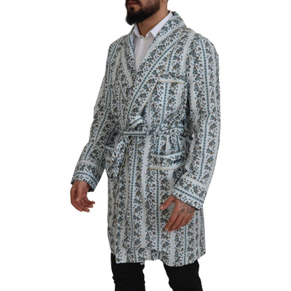 Dolce & Gabbana Blue Floral Cotton Robe Coat Jacket