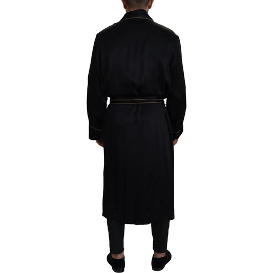Dolce & Gabbana Elegant Black Silk Long Robe Coat Dolce & Gabbana Black