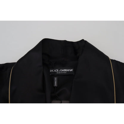 Dolce & Gabbana Black 100% Silk Robe Coat Wrap Jacket