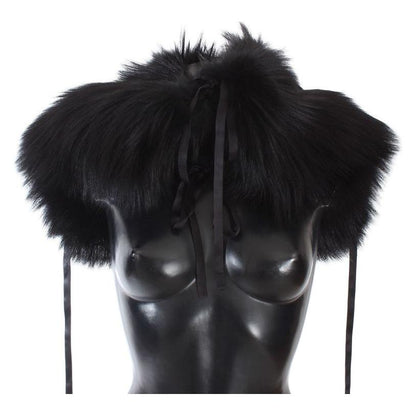 Dolce & Gabbana Black Fox Fur Shoulder Wrap Cover Collar Scarf