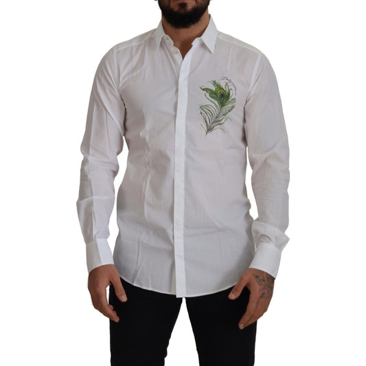 Dolce & Gabbana Elegant White Peacock Feather Dress Shirt Dolce & Gabbana Dark Gray