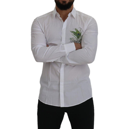 Dolce & Gabbana Elegant White Peacock Feather Dress Shirt Dolce & Gabbana Dark Gray