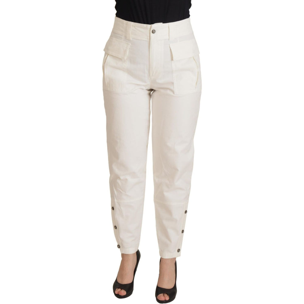 Dolce & Gabbana White High Waist Tapered Women Cotton Pants PAN73104- 38