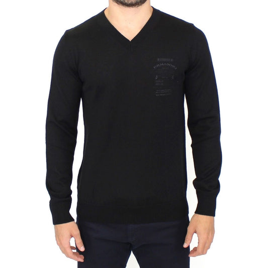 Ermanno Scervino Black Wool Blend V-neck Pullover Sweater SIG10107-1