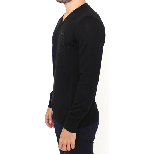 Ermanno Scervino Black Wool Blend V-neck Pullover Sweater SIG10107-1