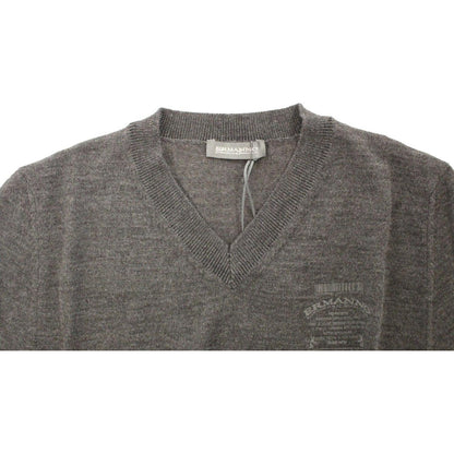 Ermanno Scervino Gray Wool Blend V-neck Pullover Sweater
