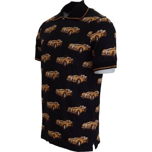 Dolce & Gabbana Elegant Car Print Polo T-Shirt in Black MAN T-SHIRTS Dolce & Gabbana Black