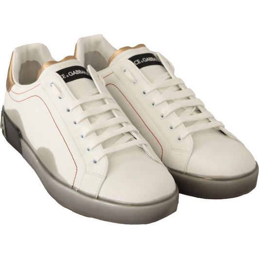 Dolce & Gabbana Elegant White & Gold Leather Sneakers Dolce & Gabbana Light Gray