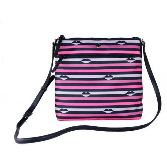 Kate Spade Jae Nylon Leather Flat Pink Striped Multi Crossbody HandBag Purse Kate Spade Dark Slate Gray