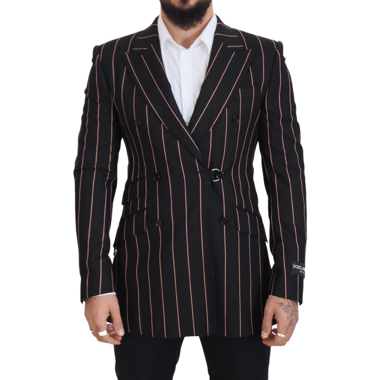 Dolce & Gabbana Black Stripes Viscose Double Breasted Blazer