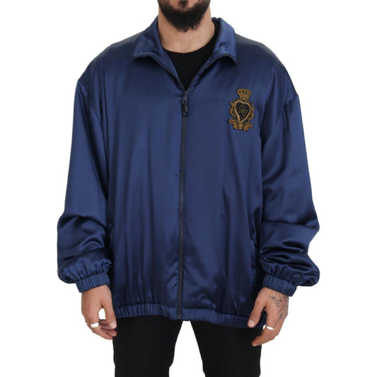 Dolce & Gabbana Regal Blue Silk Bomber Jacket Dolce & Gabbana Dark Slate Gray