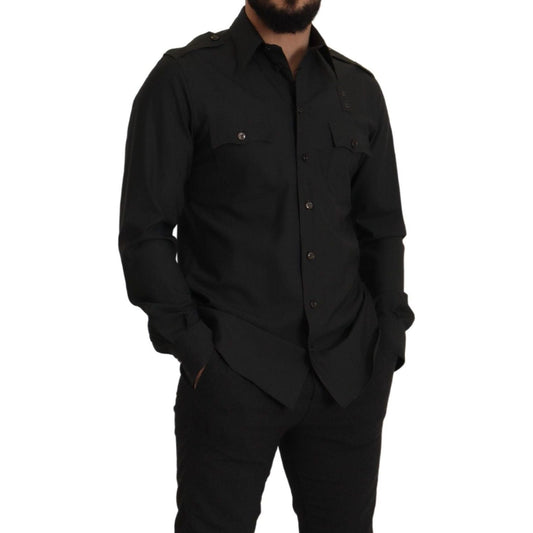 Dolce & Gabbana Elegant Slim Fit Dark Green Cotton Shirt Dolce & Gabbana Black