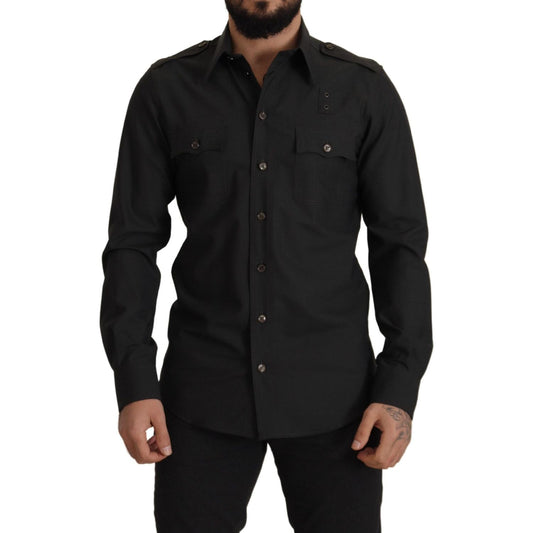 Dolce & Gabbana Elegant Slim Fit Dark Green Cotton Shirt Dolce & Gabbana Black