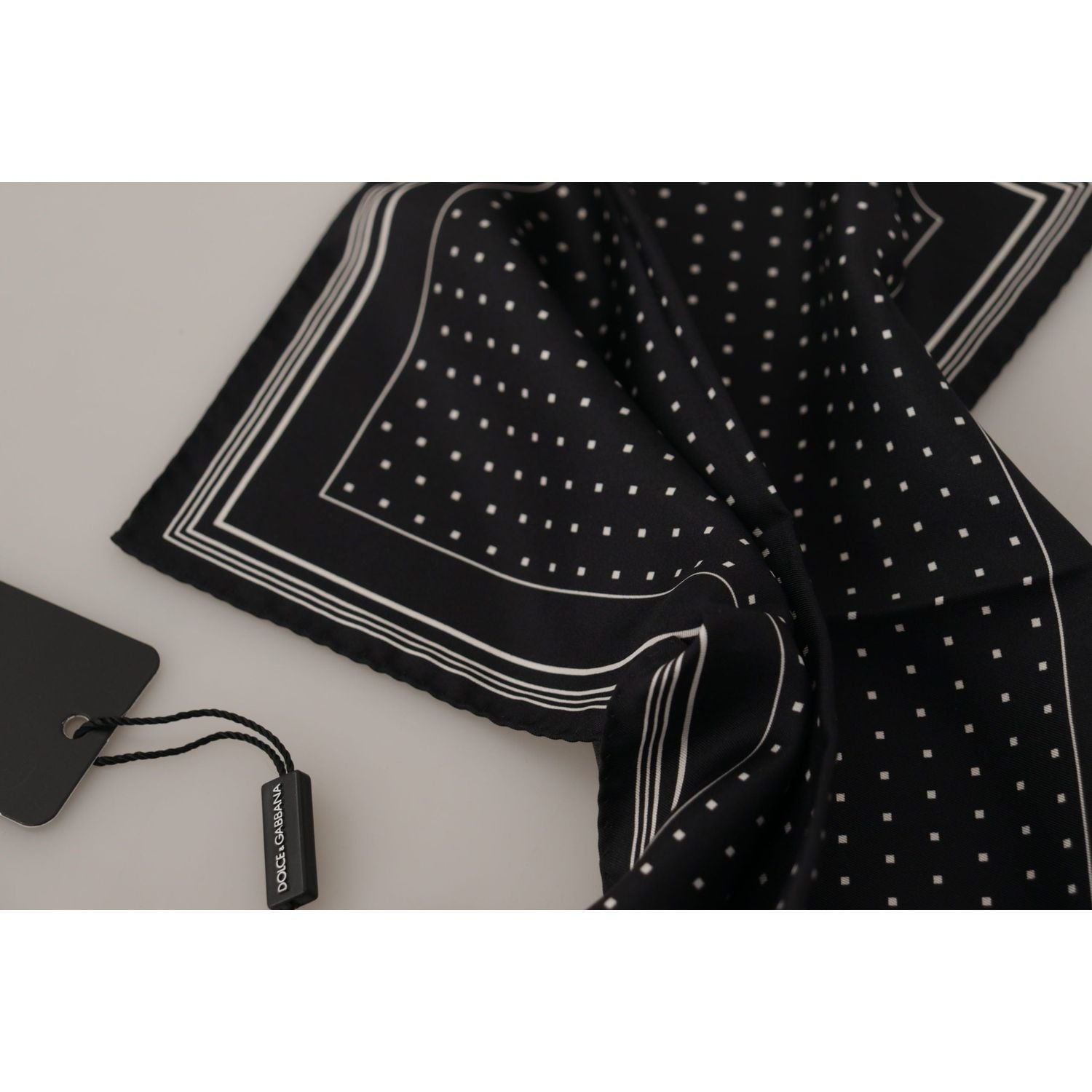 Dolce & Gabbana Black Polka Dots DG Logo Square Handkerchief