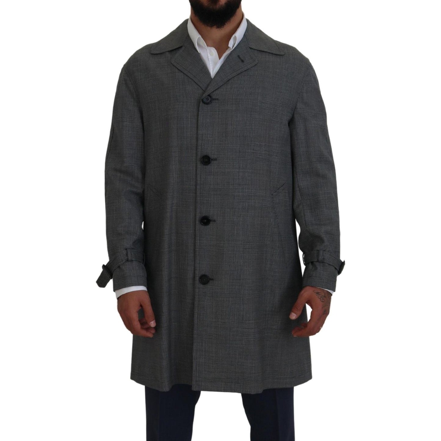 Dolce & Gabbana Gray Wool Plaid Long Trench Coat Jacket Trench Coat Jacket