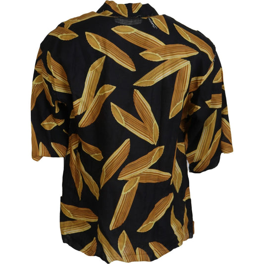 Dolce & Gabbana Black Linen Shirt with Penne Rigate Print Dolce & Gabbana Dark Khaki
