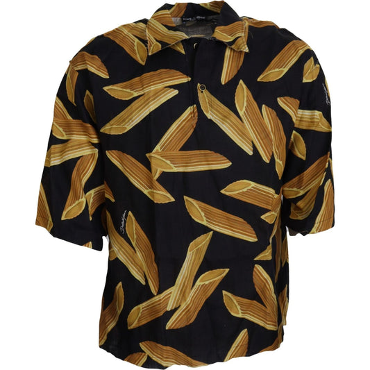 Dolce & Gabbana Black Linen Shirt with Penne Rigate Print Dolce & Gabbana Dark Khaki